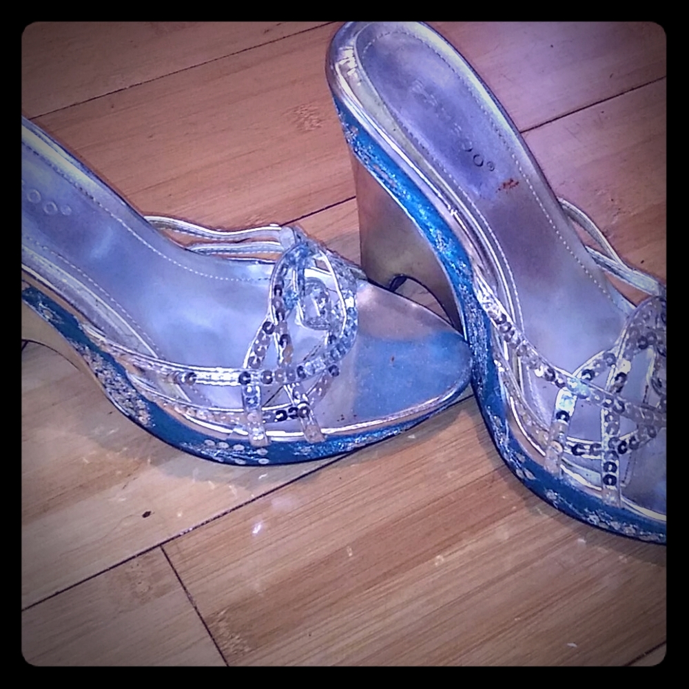 Turquoise and silver low flat heel
